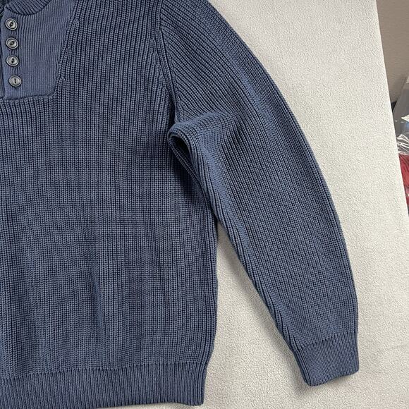LL Bean Sweater Mens 2XL Blue Heavyweight Henly Casual Cable Knit Pullover - Picture 5 of 9